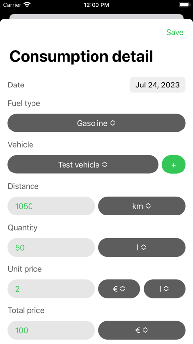 Fuel Consumptions Screenshot
