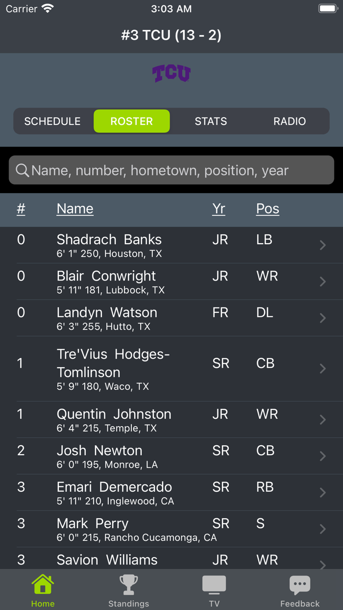 TCU Football Schedules