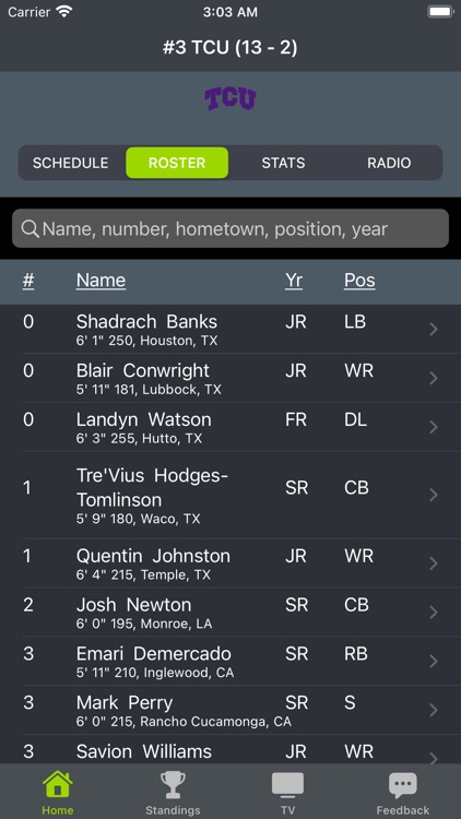 TCU Football Schedules