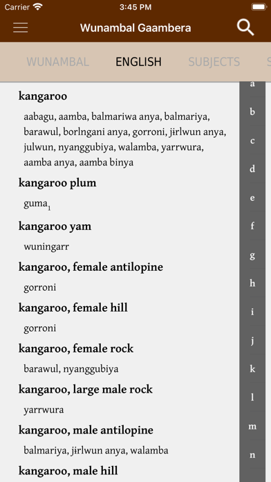 Wunambal Gaambera dictionary Screenshot