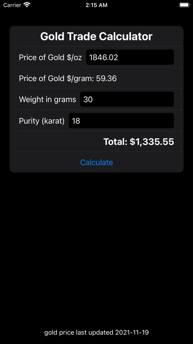 Gold Trade Calculator Pro Screenshot