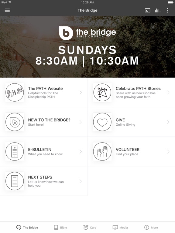 The Bridge Bible Church App iPad screenshot 1 - Lifestyle app