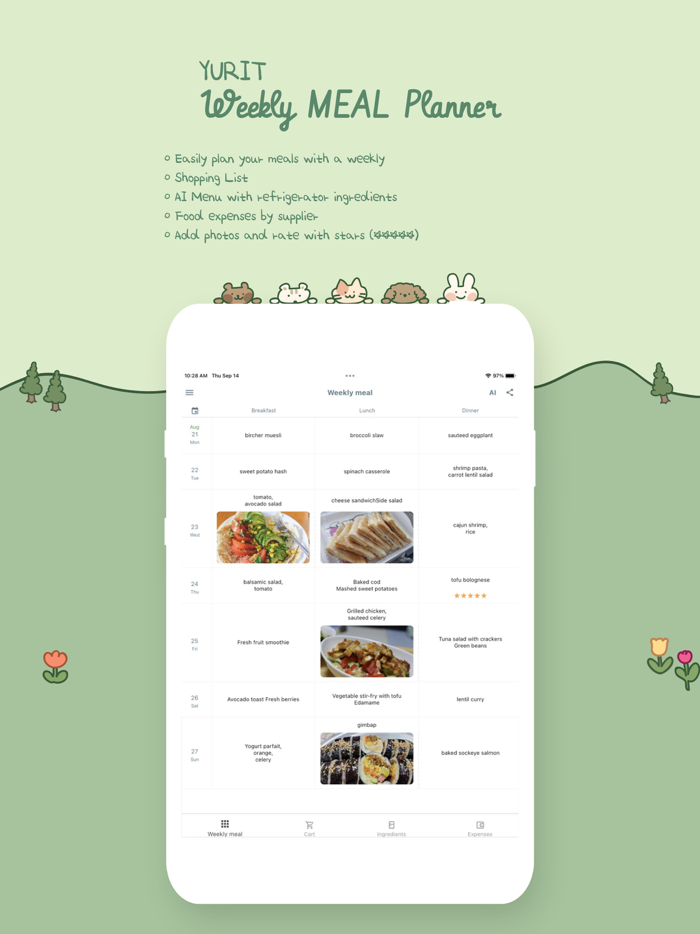 Yurit weekly meal planner