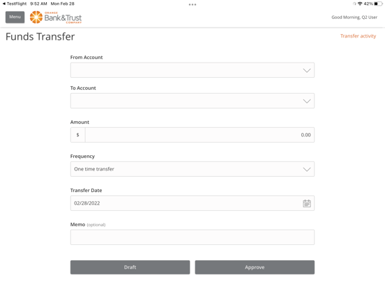 Orange Bank & Trust Mobile App iPad screenshot 3 - Finance app