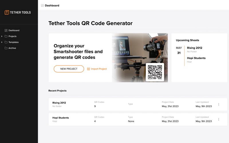 Tether Tools QR Code Generator app screenshot