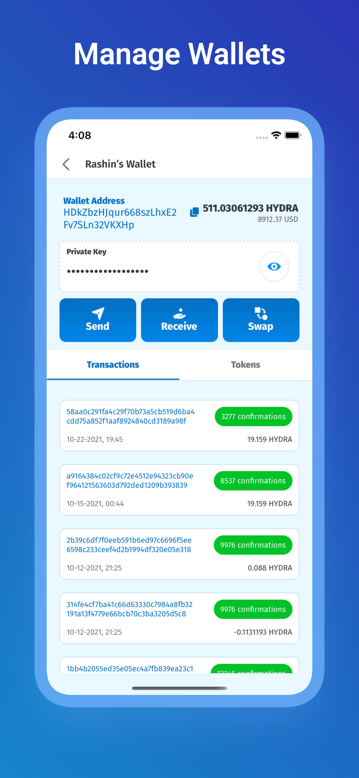 Hydra Chain Mobile Wallet