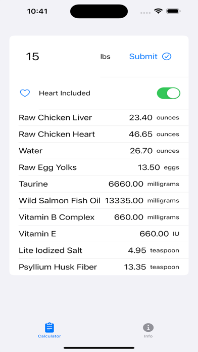 Raw Cat Food Calculator Screenshot