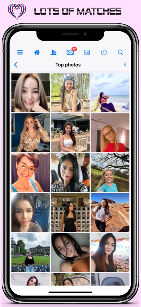 Thaikisses Thai Dating - The app presents an expansive gallery of diverse user profiles, organized with an intuitive top navigation bar for seamless browsing.