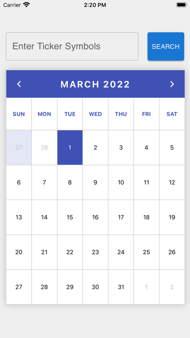 Stocks Earnings Call Calendar Screenshot