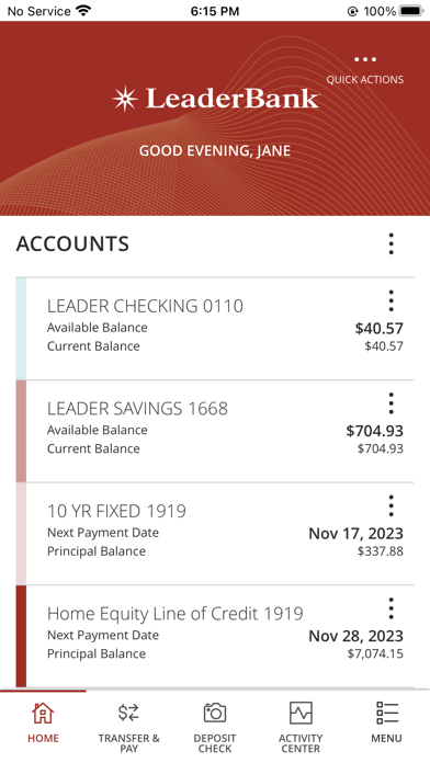 Leader Bank Digital Banking Screenshot