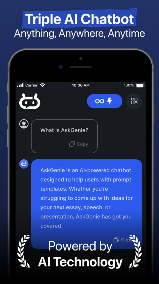 #1. AskGenie: Chatbot AI Assistant (iOS) بواسطة: Busicard.io