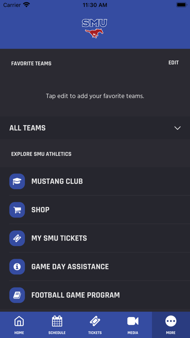 SMU Athletics Screenshot