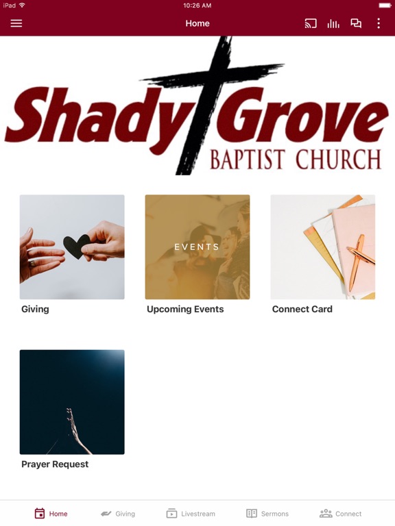 Shady Grove Baptist Church iPad screenshot