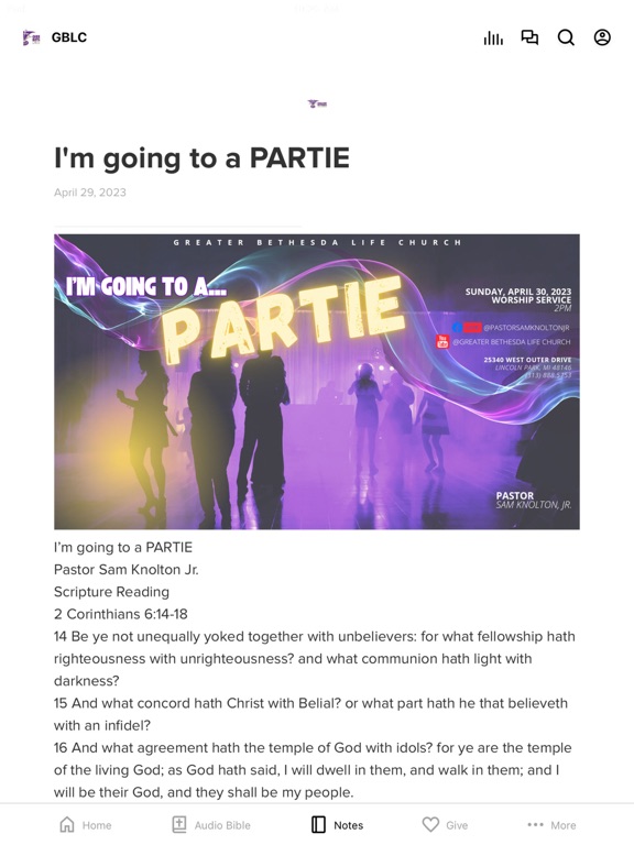 Greater Bethesda Life Church iPad screenshot 2 - Education app