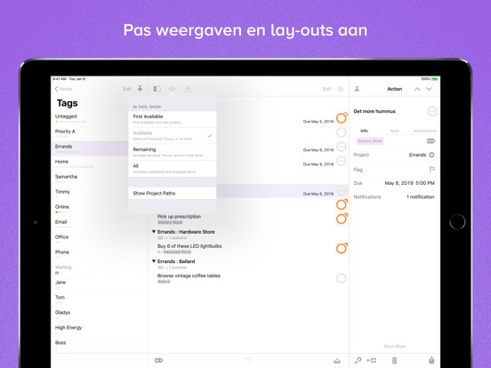 OmniFocus 3 iPad app afbeelding 7