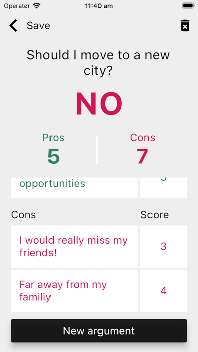 Pros & cons lists Screenshot