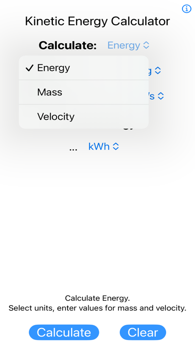 Screenshot #1 pour Kinetic Energy Calculator