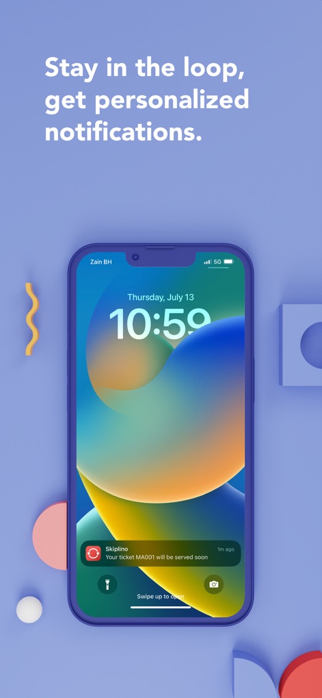 Skiplino - このアプリは、パーソナライズされた通知をロック画面に表示することで、ユーザーが自身のチケット「MA001」が間もなく呼び出されることをリアルタイムで把握し、機会を逃さないようにサポートします。