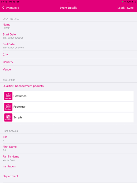 EventLead iPad screenshot