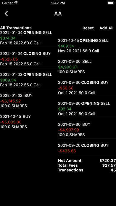 Cost Basis Screenshot