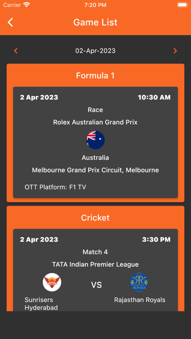Scoretab-India Sports Calendar Screenshot