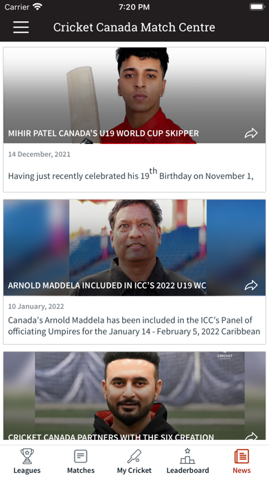 Cricket Canada Match Centre Screenshot
