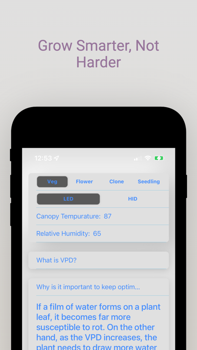 VPD Vapor Pressure Calculator Screenshot