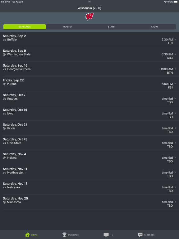 Screenshot #4 pour Wisconsin Football Schedules