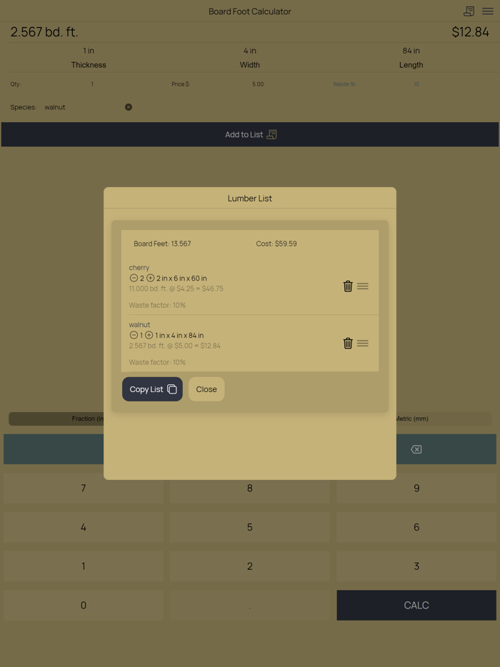 Lumber Board Foot Calculator