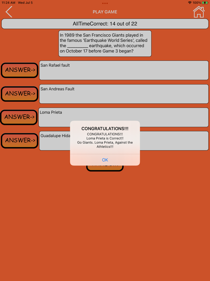 Trivia Game for SF Giants fans