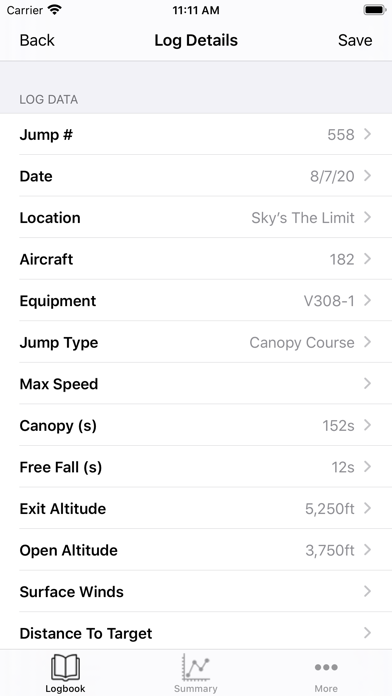 Skydive LogBook Screenshot