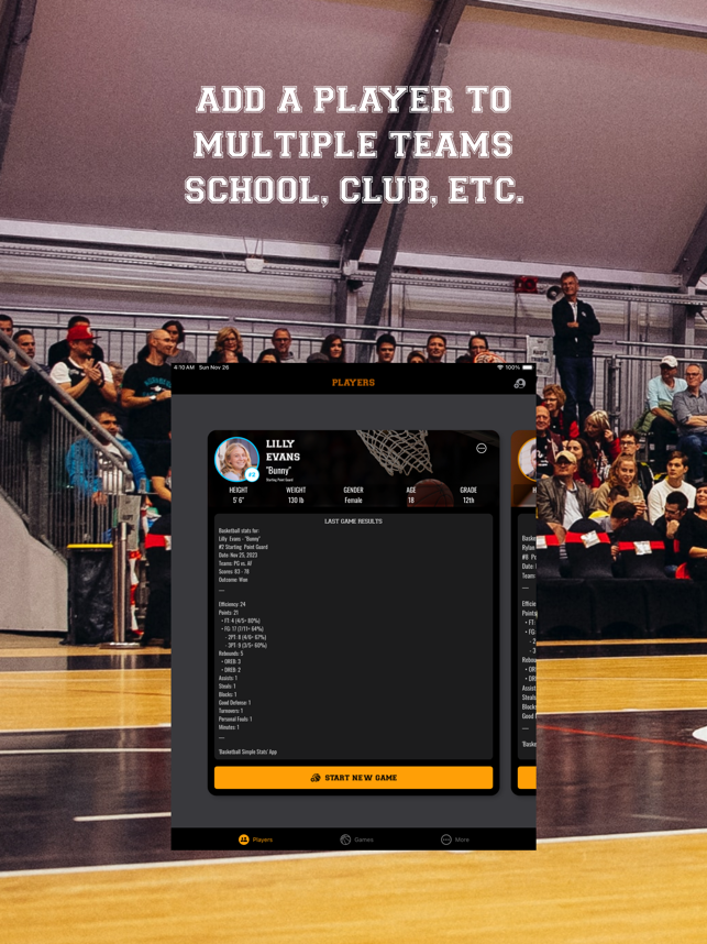 Basketball Simple Stats Keeper-skjermbilde