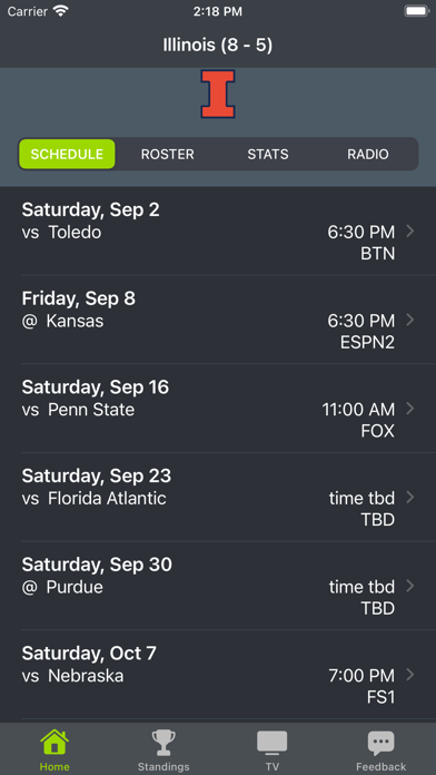 Screenshot #1 pour Illinois Football Schedules