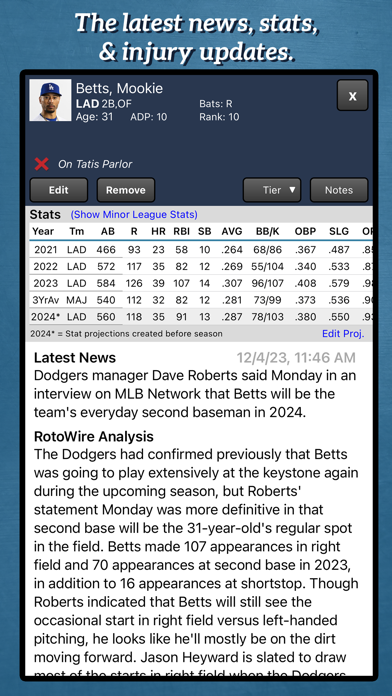 Fantasy Baseball Draft Kit '24 Screenshot