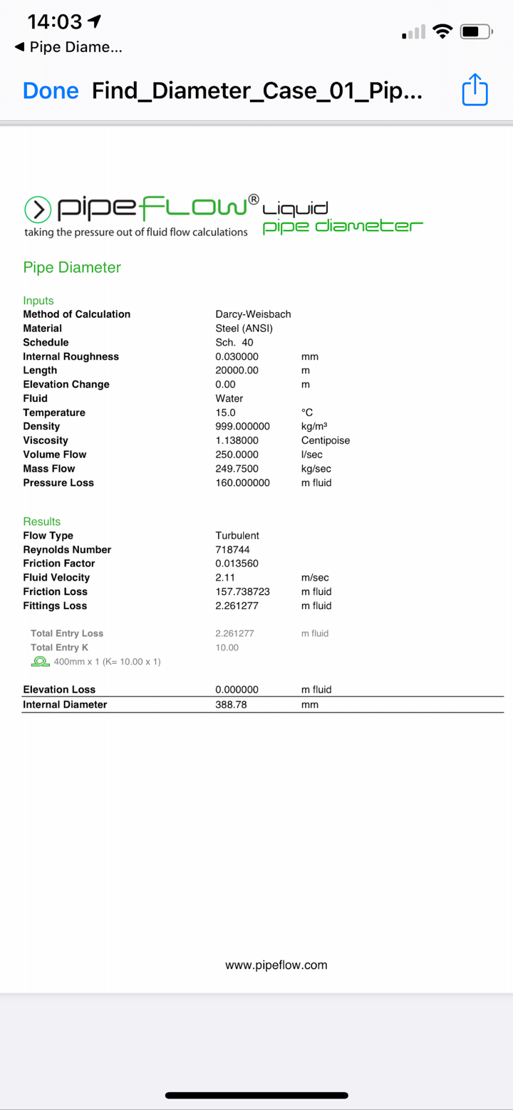 Pipe Flow Liquid Pipe Diameter screenshot 9