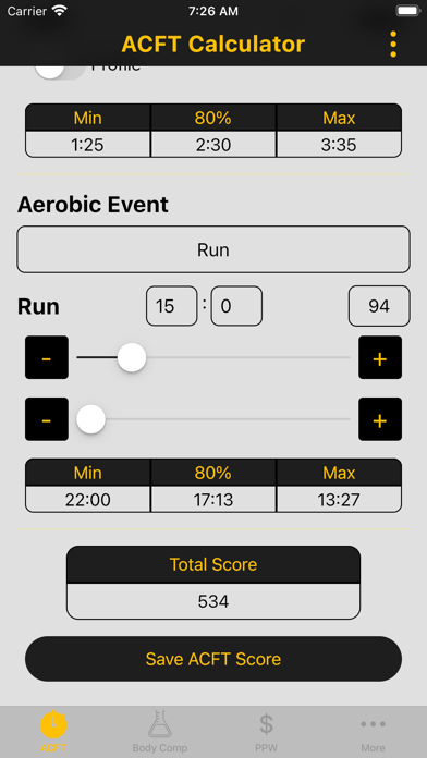 Army Fitness Calculator Screenshot