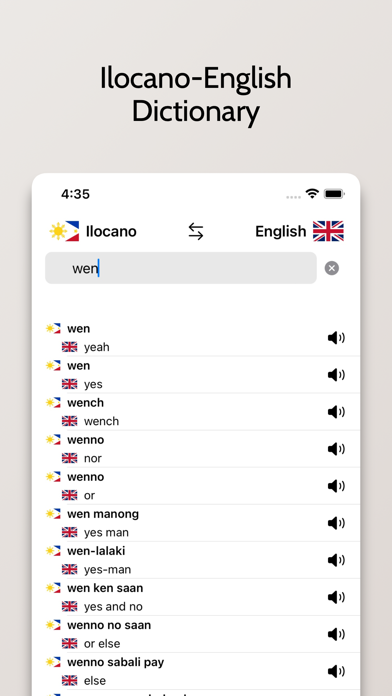 Ilocano-English Dictionary Screenshot