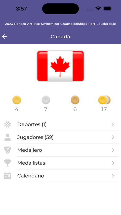 PanAm Aquatics Events Screenshot