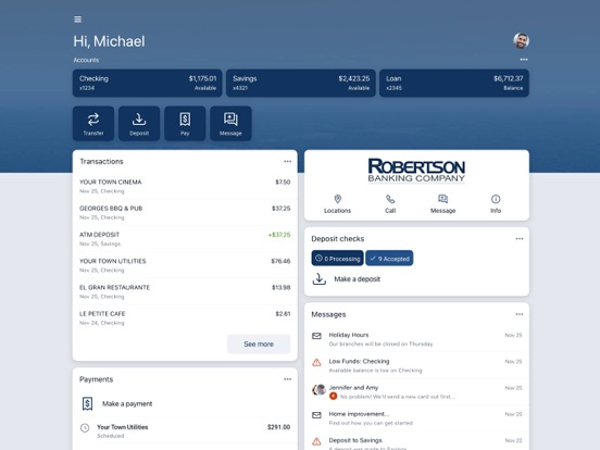 Robertson Bank iPad screenshot 1 - Finance app