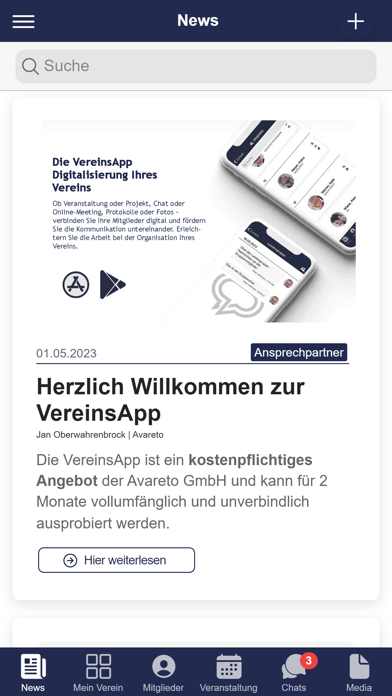 Vereins-App Screenshot