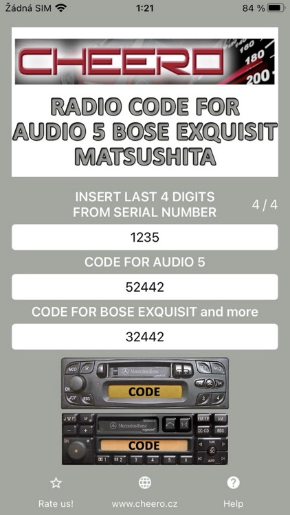 RADIO CODE for AUDIO 5 CC
