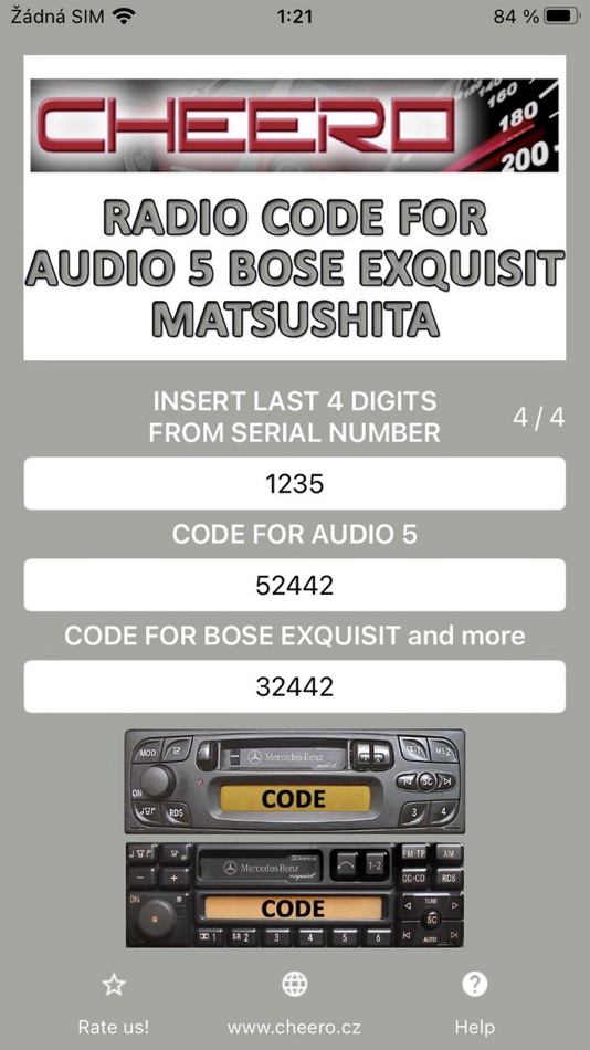 #1. RADIO CODE for AUDIO 5 CC (iOS) By: Petr Svihovec