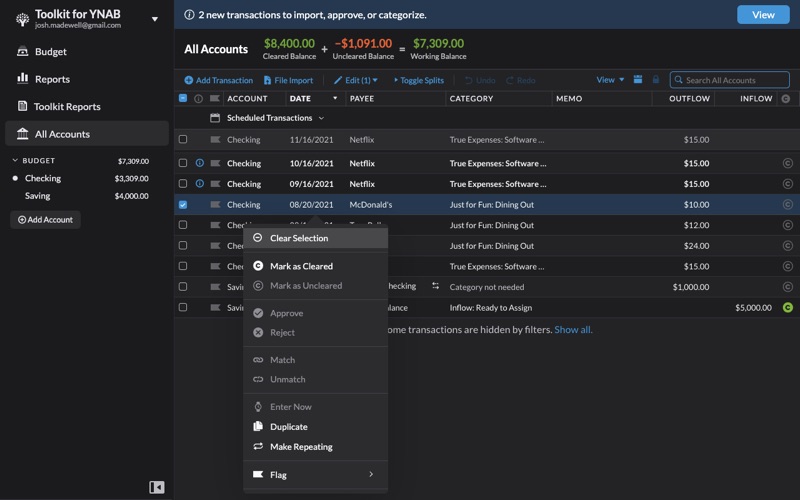 Screenshot #2 pour Toolkit for YNAB