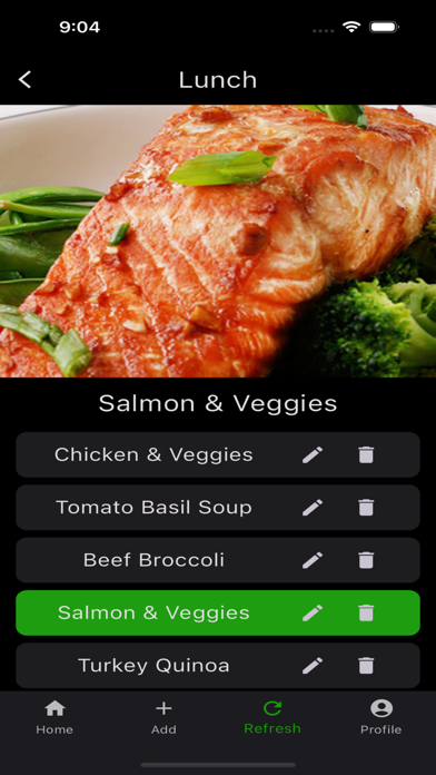 Meal Selection Screenshot