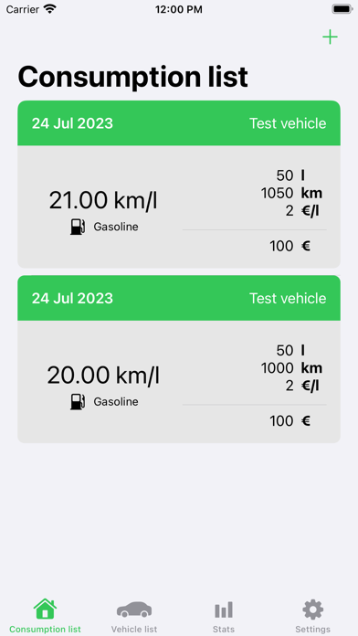 Fuel Consumptions Screenshot