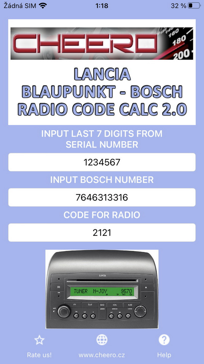 RADIO CODE for LANCIA BandB