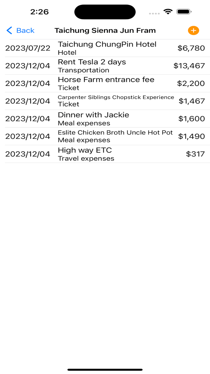 MyJourney expenses