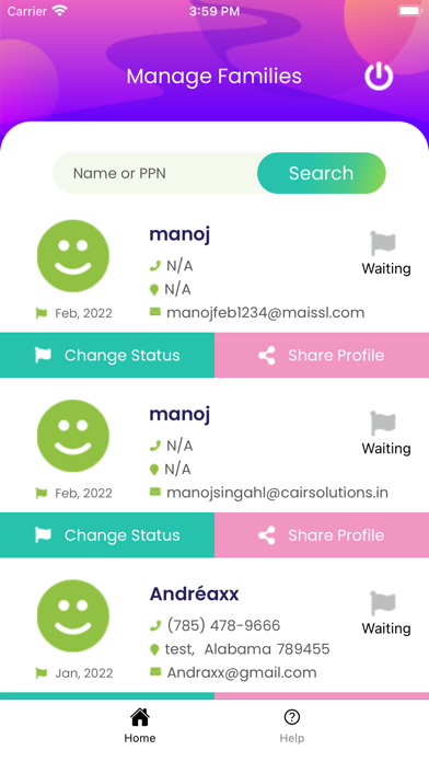 Parentfinder Management Screenshot