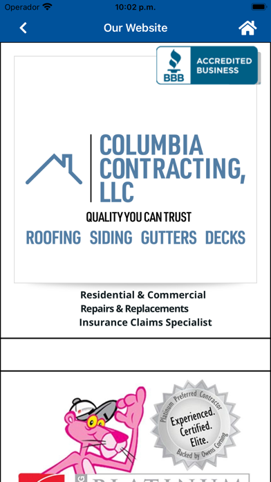Columbia Contracting, LLC Screenshot