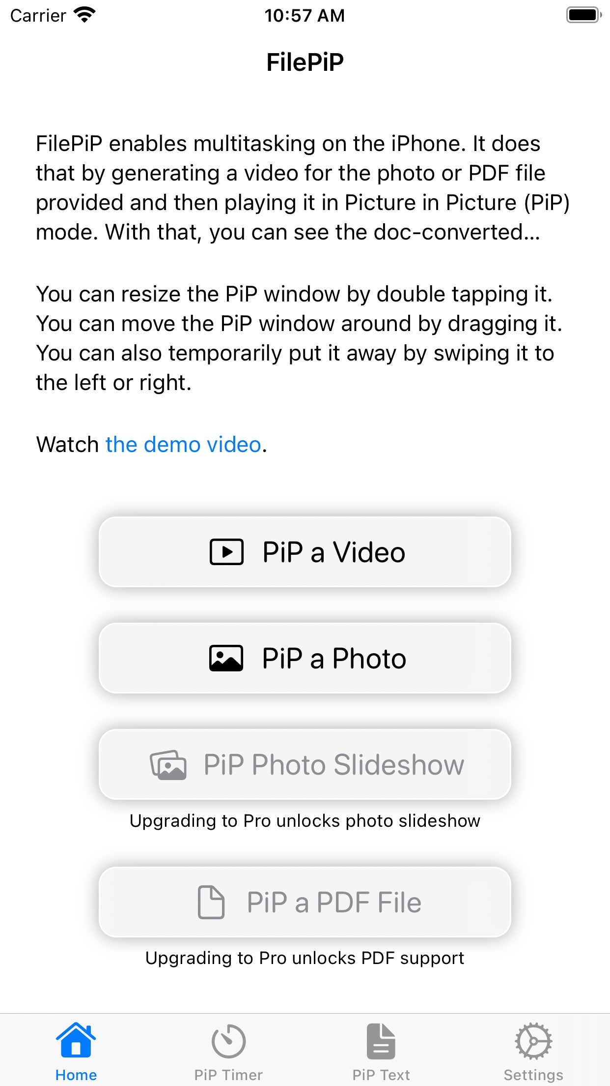 Screenshot do app FilePiP: PDF, Timer, Photos …